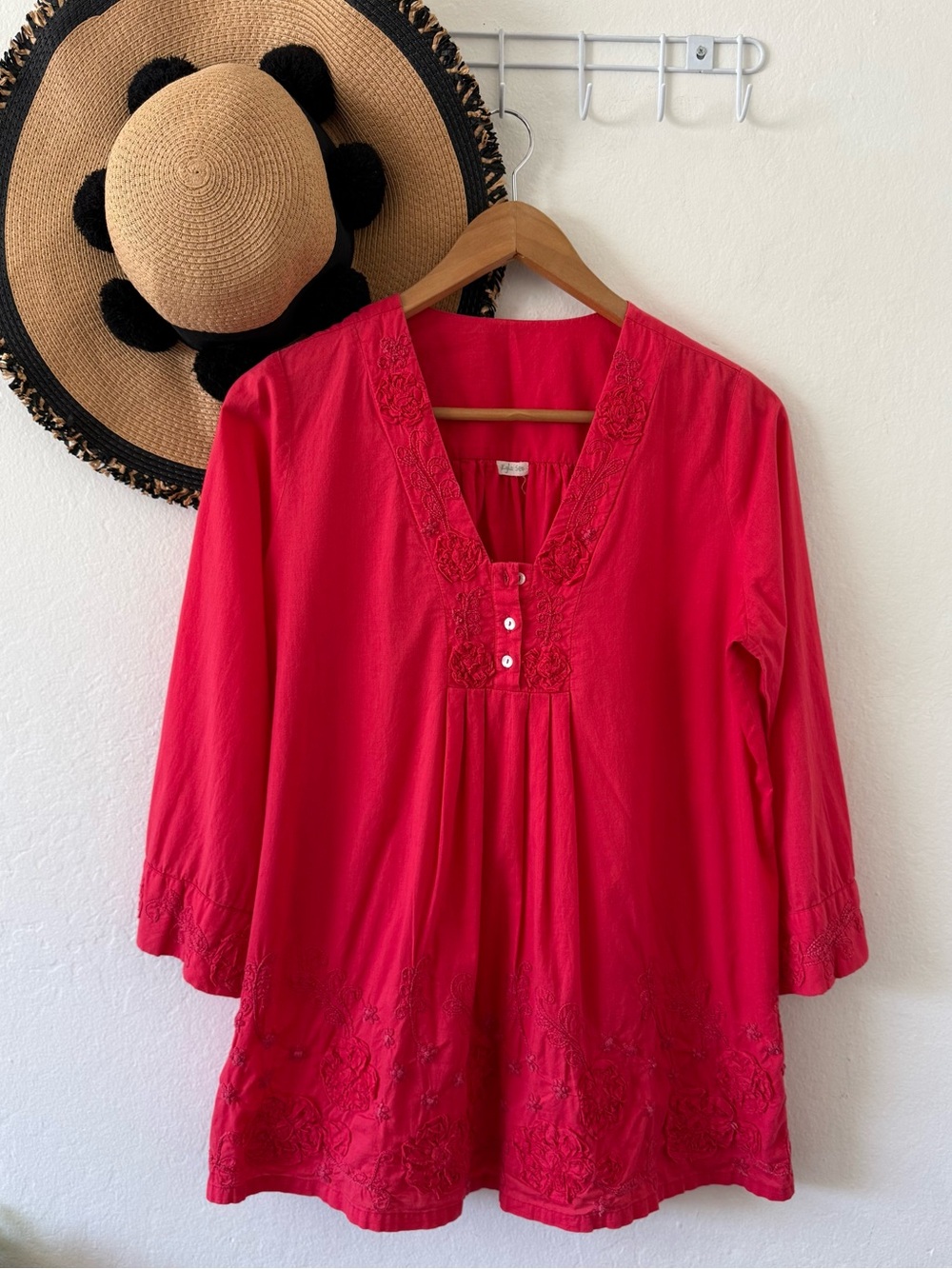 Kyla Seo Boho Embroidered Long Sleeve Lightweight Flowy Tunic Blouse Size Medium